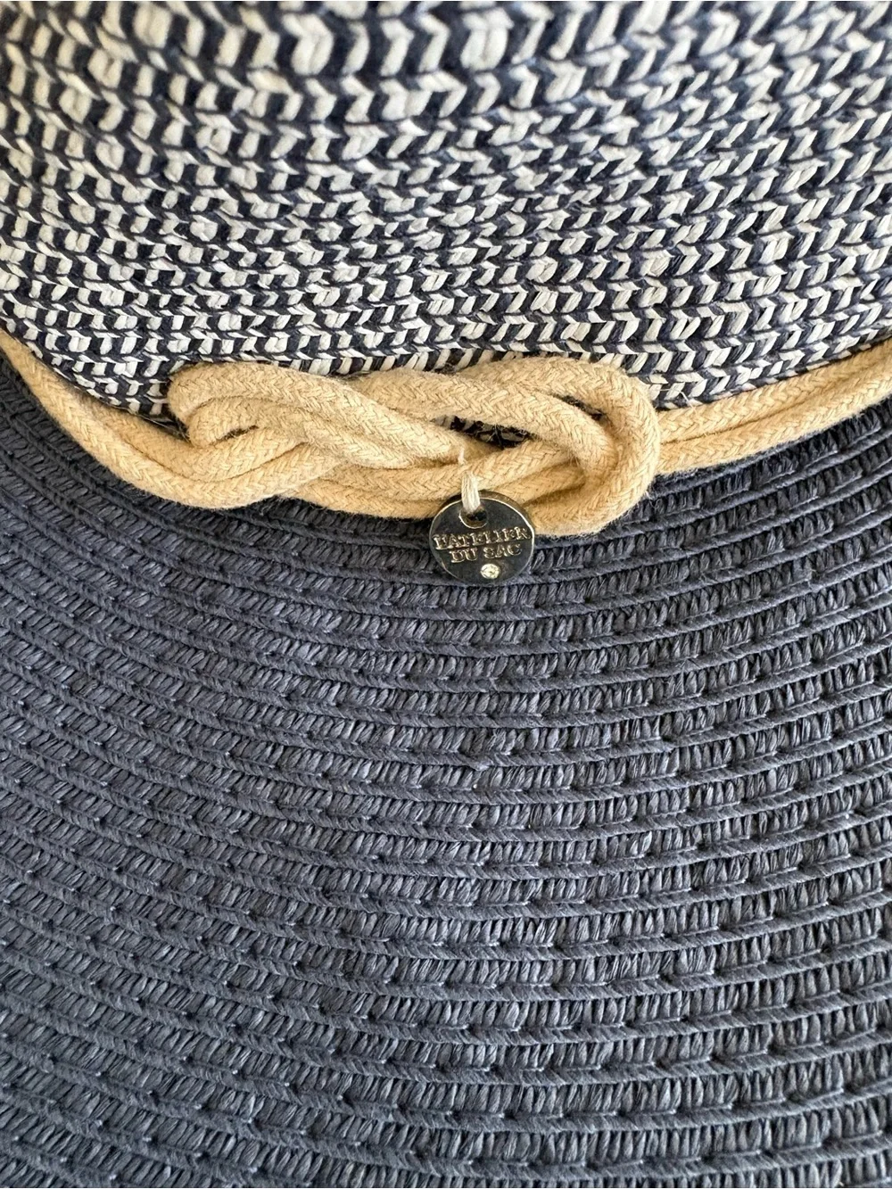 Women’s Navy and Cream Rope-Trim Wide Brim Sun Hat
